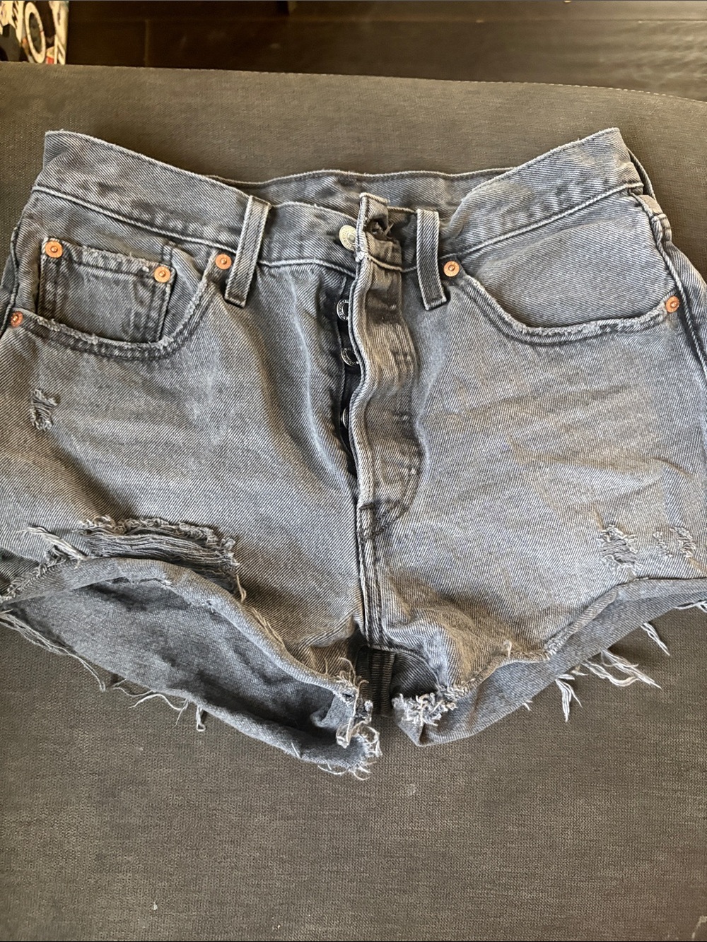 Levi's Gray Distressed High-Waist Jean Shorts